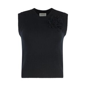 PAROSH Women's Sleeveless Knit Vest with Floral Applique Women BLACK Vests